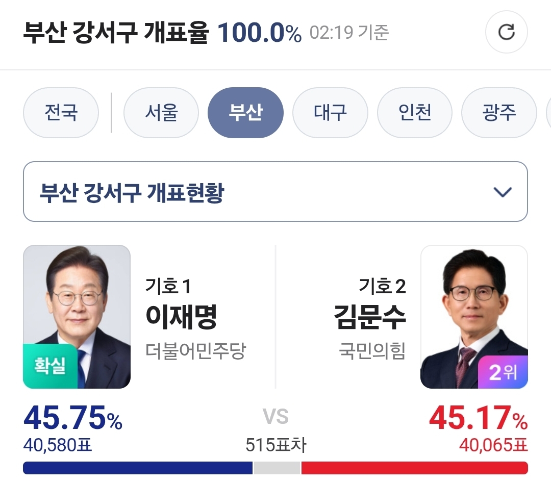 [잡담] 부산 강서구 개표 완료 | 인스티즈