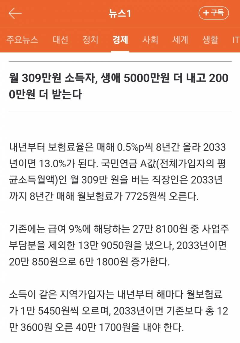 [잡담] 2033년이면 국민연금보험율 13퍼 | 인스티즈