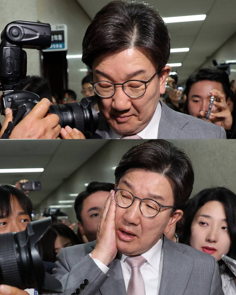 취재진 카메라에 부딪힌 권성동 원내대표 | 인스티즈