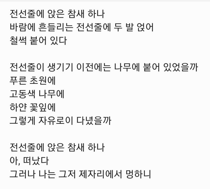 [잡담] 갑자기 전선줄에 앉아 있는 새 보고 삘받아서 시 씀 | 인스티즈