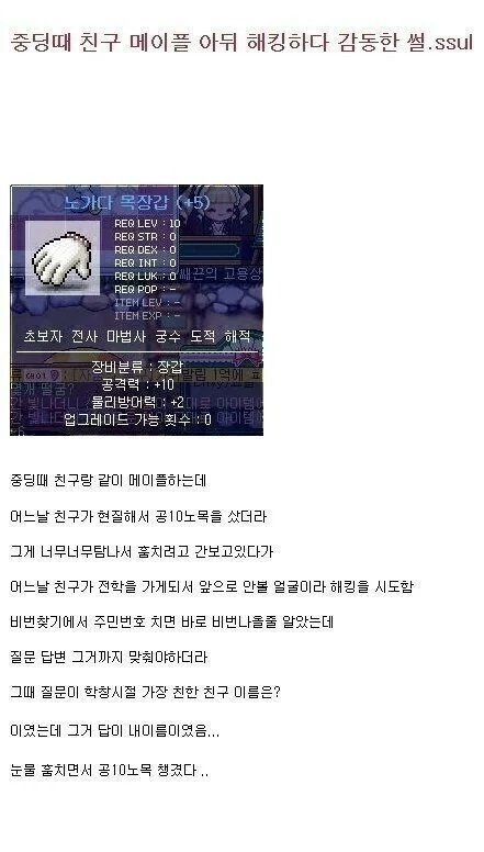 친구 메이플 아이디 해킹하다 감동한 썰 | 인스티즈