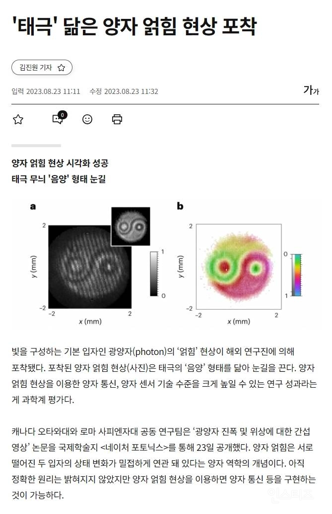 양자 얽힘 현상 찍었더니 한국인이 다 아는 모양이 나옴 | 인스티즈