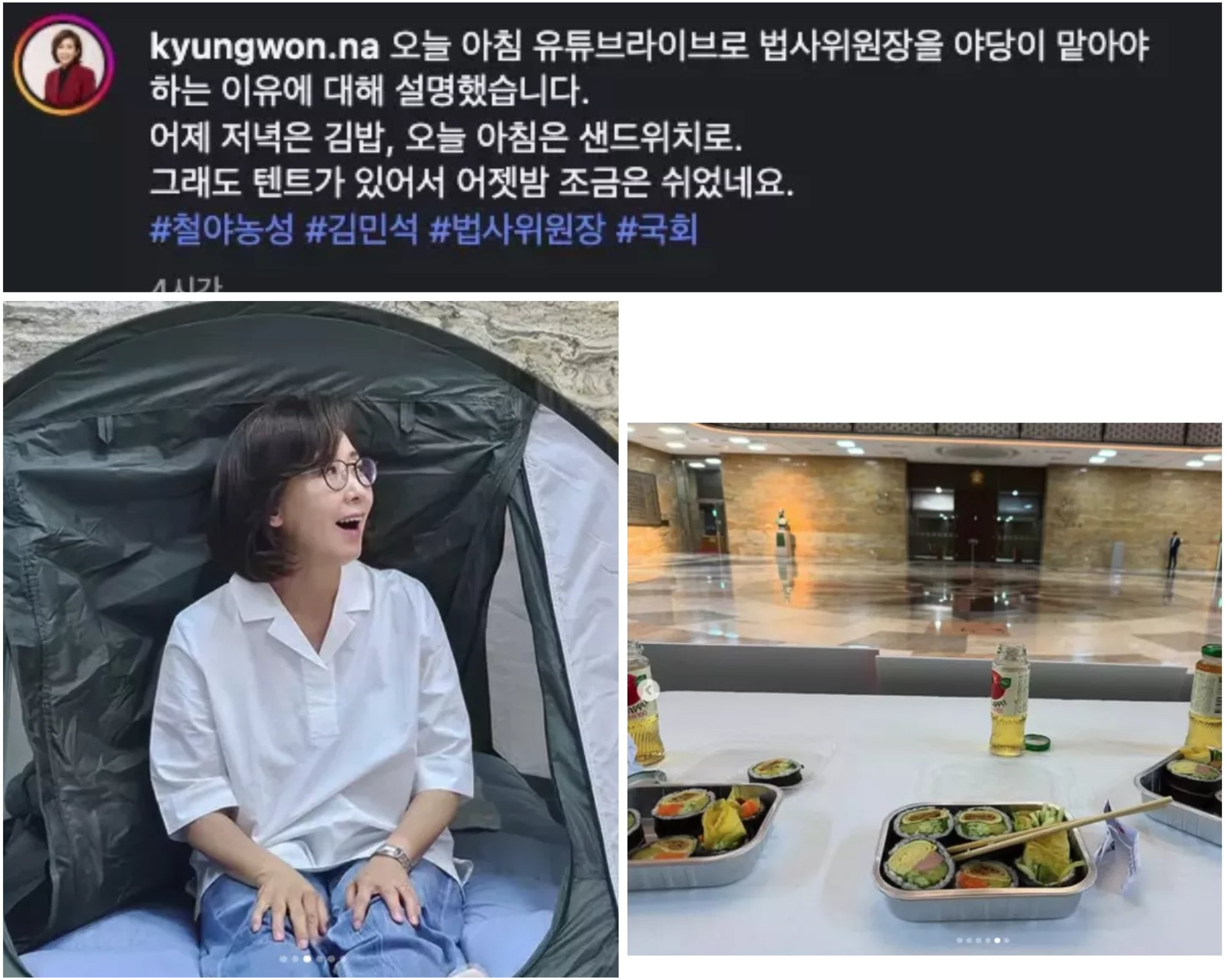 [정보/소식] 밥도 잘 챙겨먹으며 농성하는(사실상 캠핑) 나경원 | 인스티즈