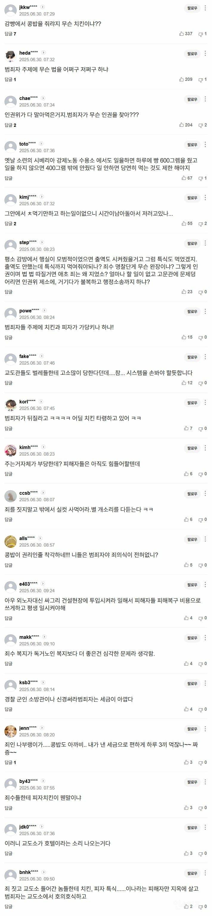 "왜 저 수용자만 치킨·피자 주나"…'교도소 특식' 무슨 일 | 인스티즈