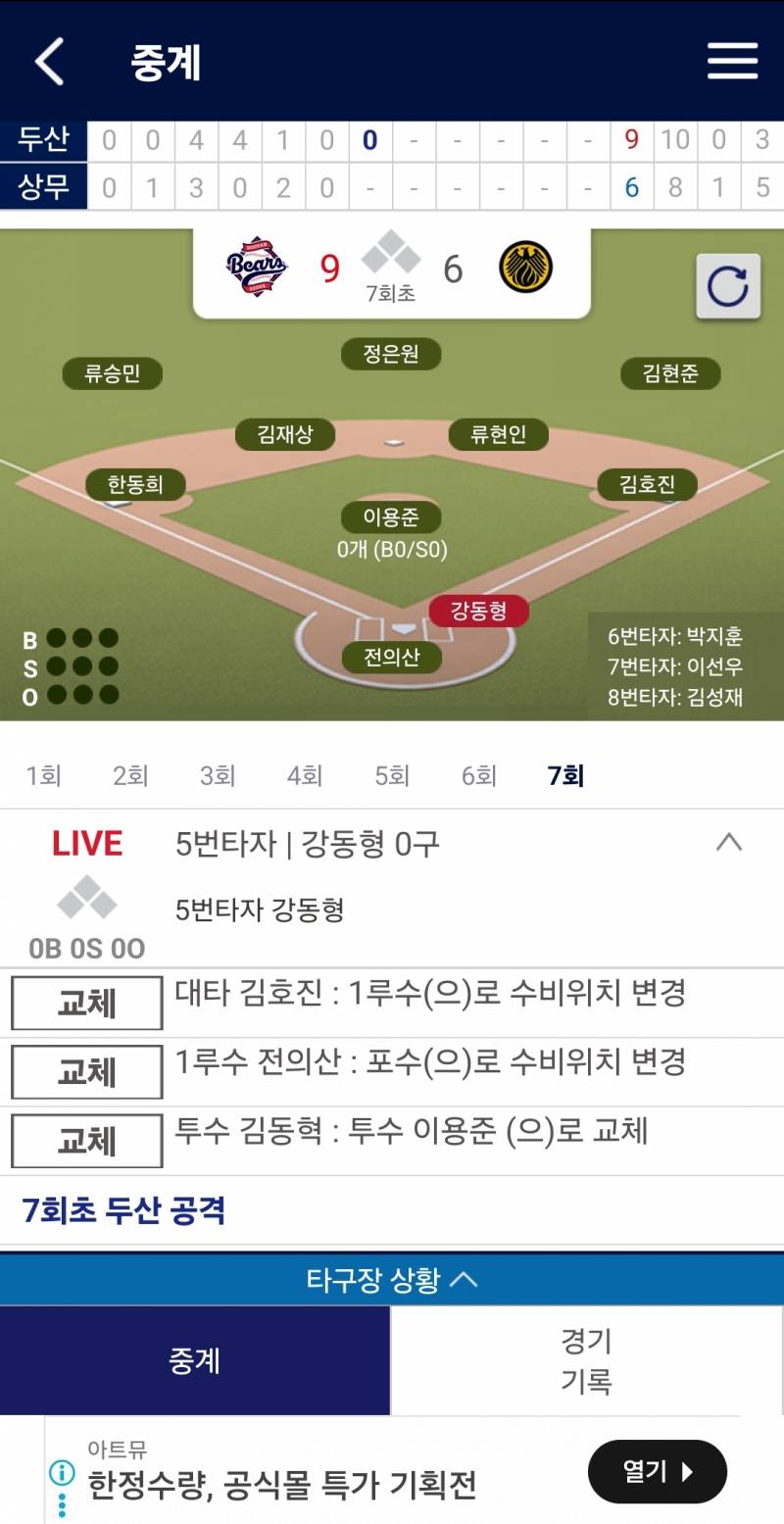 [잡담] 상무 기록 보려고 눌렀는데 전의산이 포수를 봐? | 인스티즈