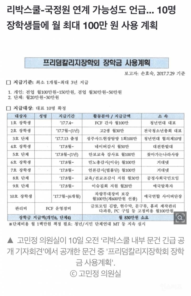 "리박스쿨, 전두환 명예회복 논의"...고민정, 내부 문건 공개 | 인스티즈