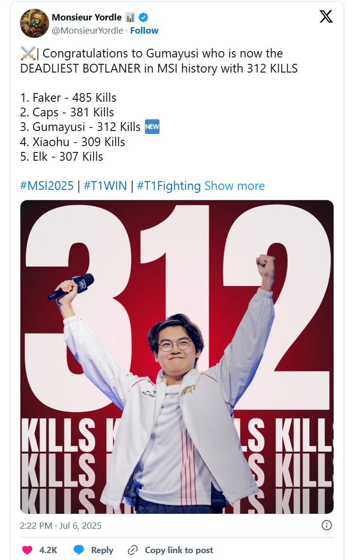 [잡담] 민형이 7킬만 더 하면 역대 msi 킬 2위 찍는대!! | 인스티즈