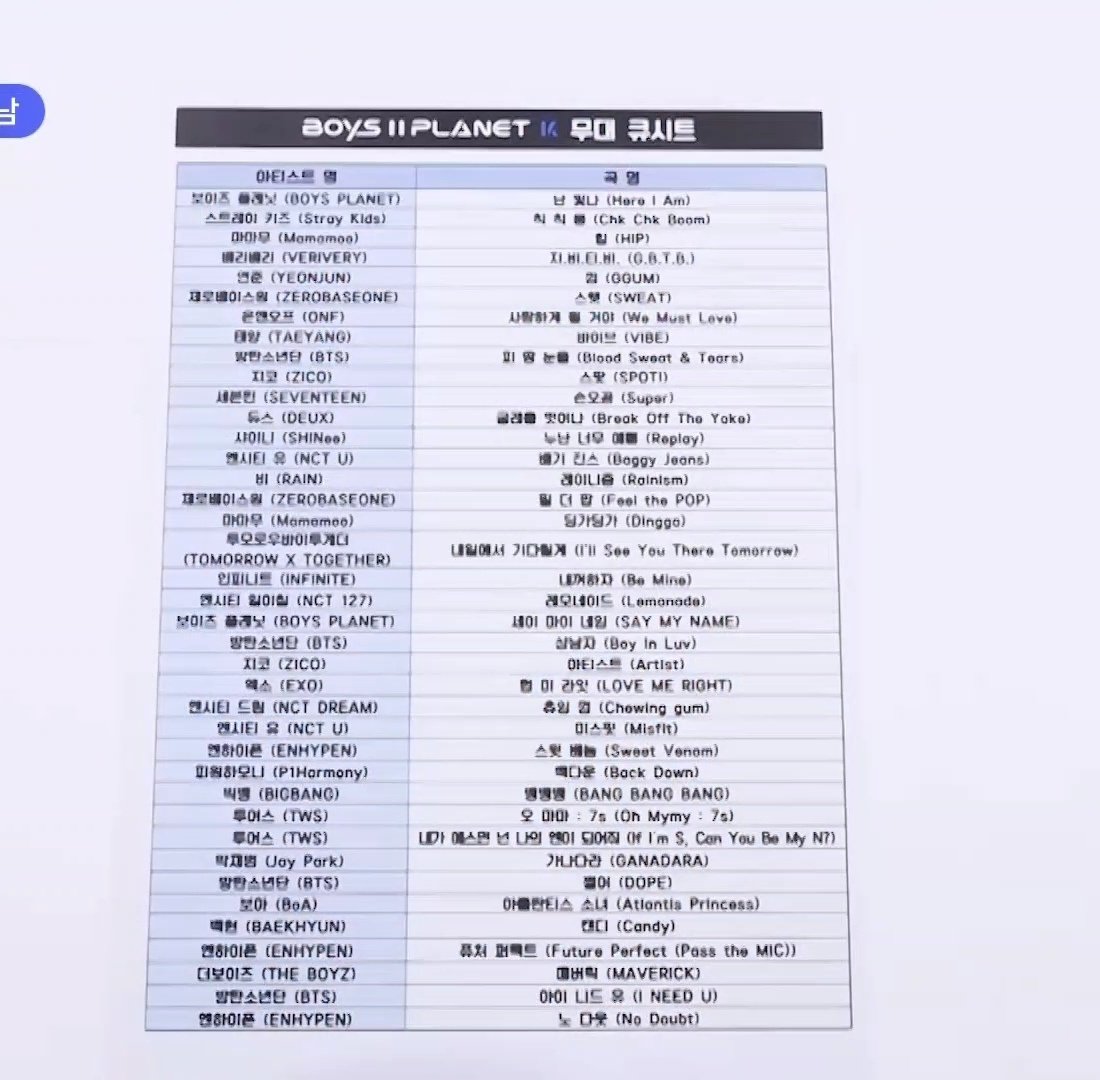 [정보/소식] 보플2 선곡표 | 인스티즈