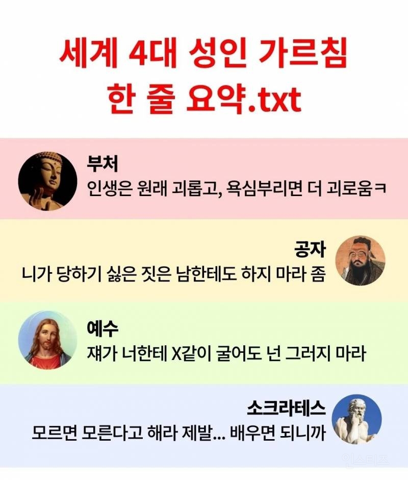 세계 4대 성인 가르침 한줄 요약.jpg | 인스티즈