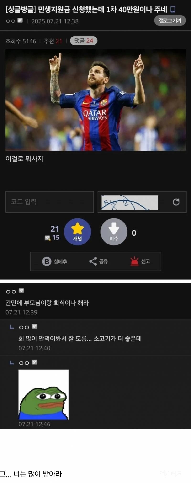 민생지원금 40만원 받은 디시인 | 인스티즈