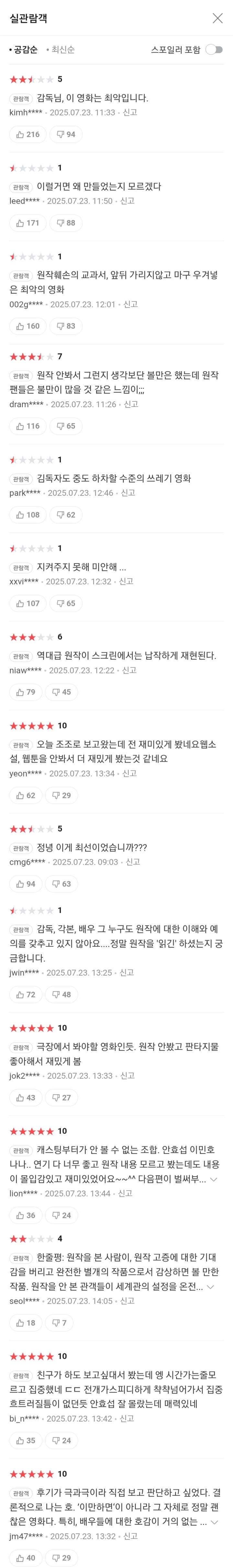 [정리글] 전독시 네이버 실관람평 | 인스티즈