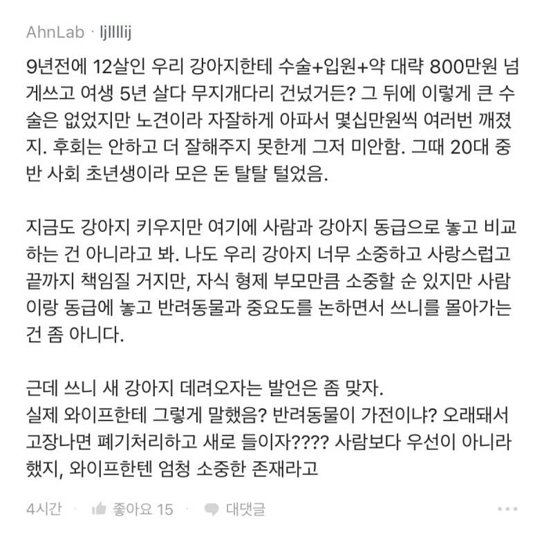 강아지 수술비 1400만원으로 이혼 직전이야.JPG | 인스티즈