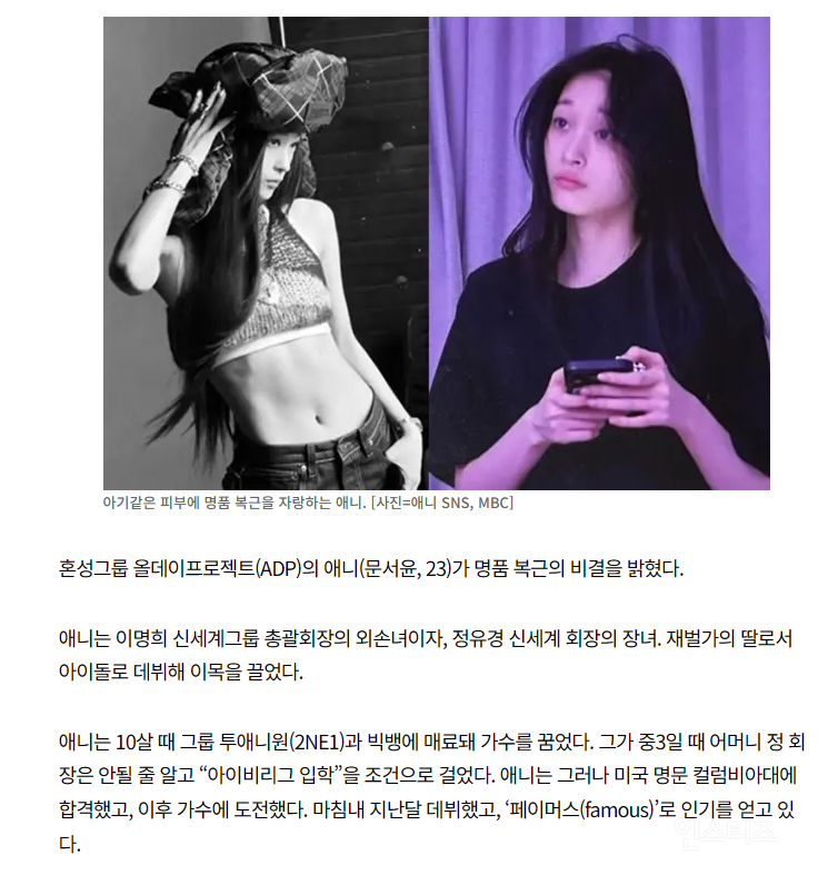 '신세계 회장 딸' 애니, 돈 안 들이고 '명품 복근' 만든 비결은? | 인스티즈