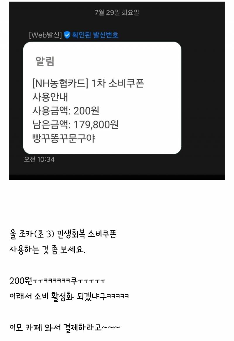 울 조카(초 3) 민생회복 소비쿠폰 사용하는 것 좀 보세요 | 인스티즈
