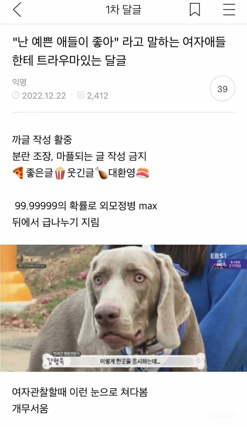 "난 예쁜 애들이 좋아" 라고 말하는 여자애들한테 트라우마있는 달글 | 인스티즈