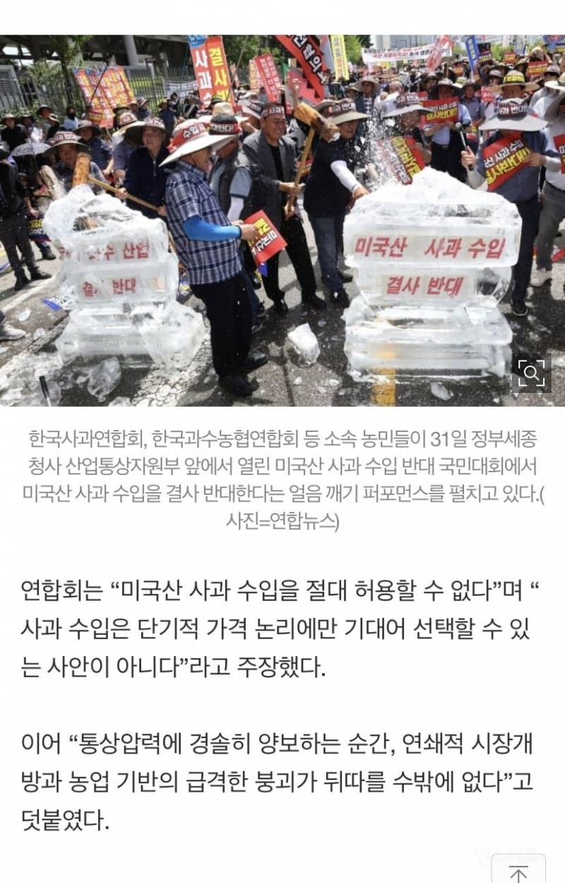 "미국 사과 절대 안돼" 망치들고온 과수 농가들 | 인스티즈