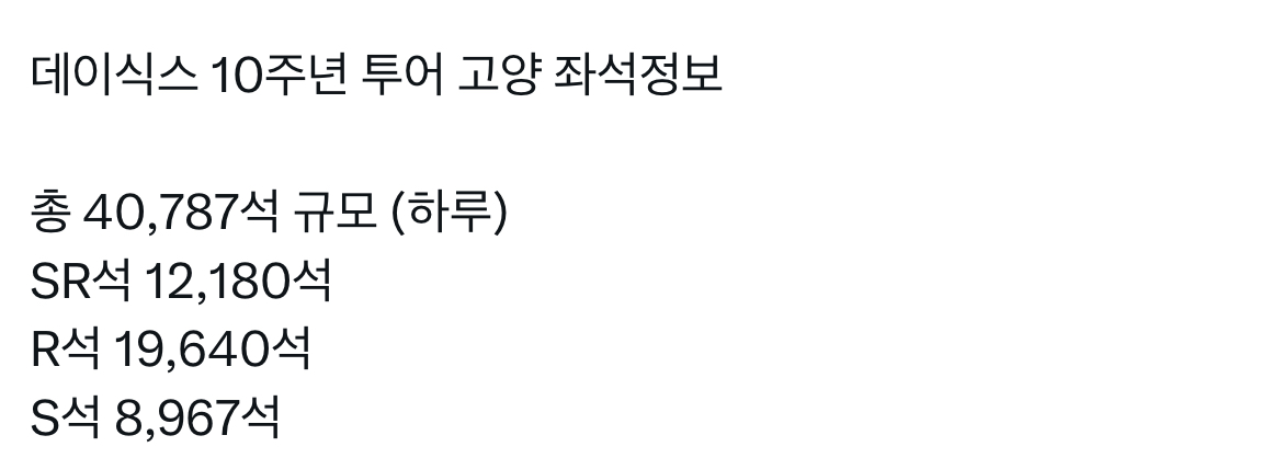[잡담] 데이식스 고양 좌석수 | 인스티즈