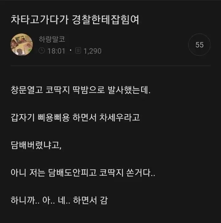 차타고 가다가 창밖으로 코딱지 발사했는데 경찰이 쫓아옴 | 인스티즈