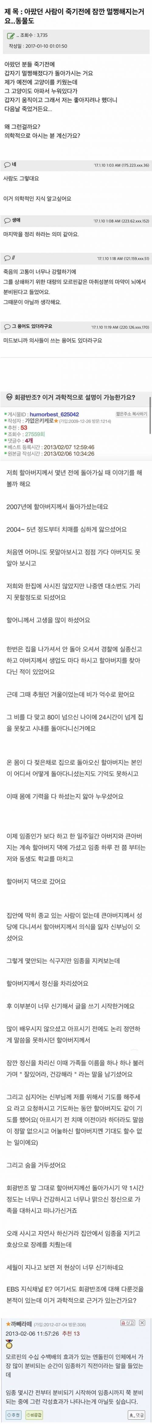 아팠던 사람이나 동물이 죽기전 정신 멀쩡해지는 현상.jpg | 인스티즈