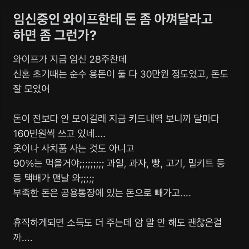 임신한 와이프한테 돈 좀 아껴달라고 하면 좀 그런가..JPG | 인스티즈