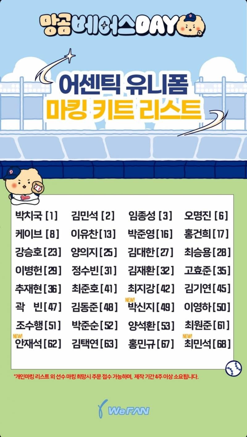[정보/소식] 망곰 어센틱에 신지 민석(꼬꼬) 재석이 마킹 추가 | 인스티즈
