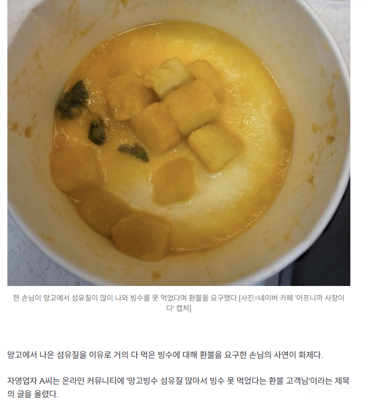 "망고 섬유질 질겨”…망고빙수 거의 다 먹고 환불한 손님, 정당한가 | 인스티즈