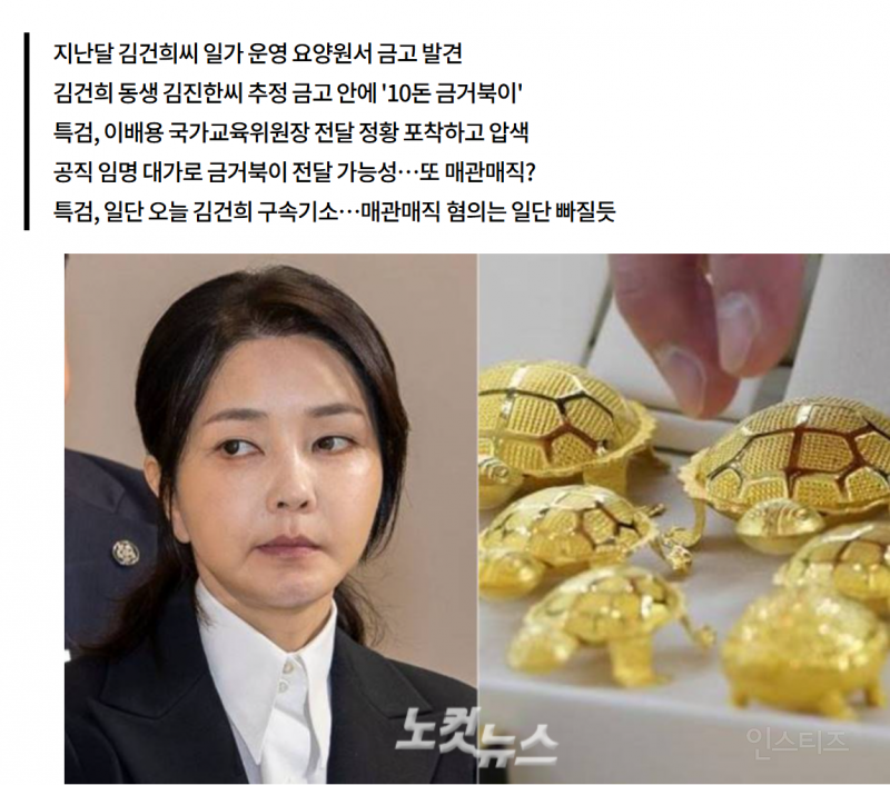[단독] 김건희家 요양병원서 나온 금거북이 '10돈'…또 매관매직 의혹 | 인스티즈