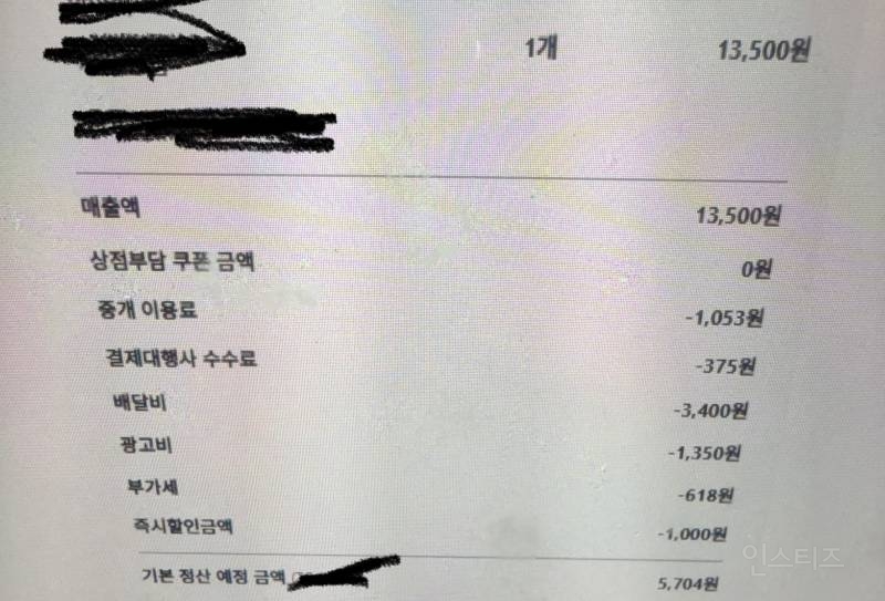 ㅋㅍㅇㅊ 13500원 매출시 정산 받는 금액 | 인스티즈