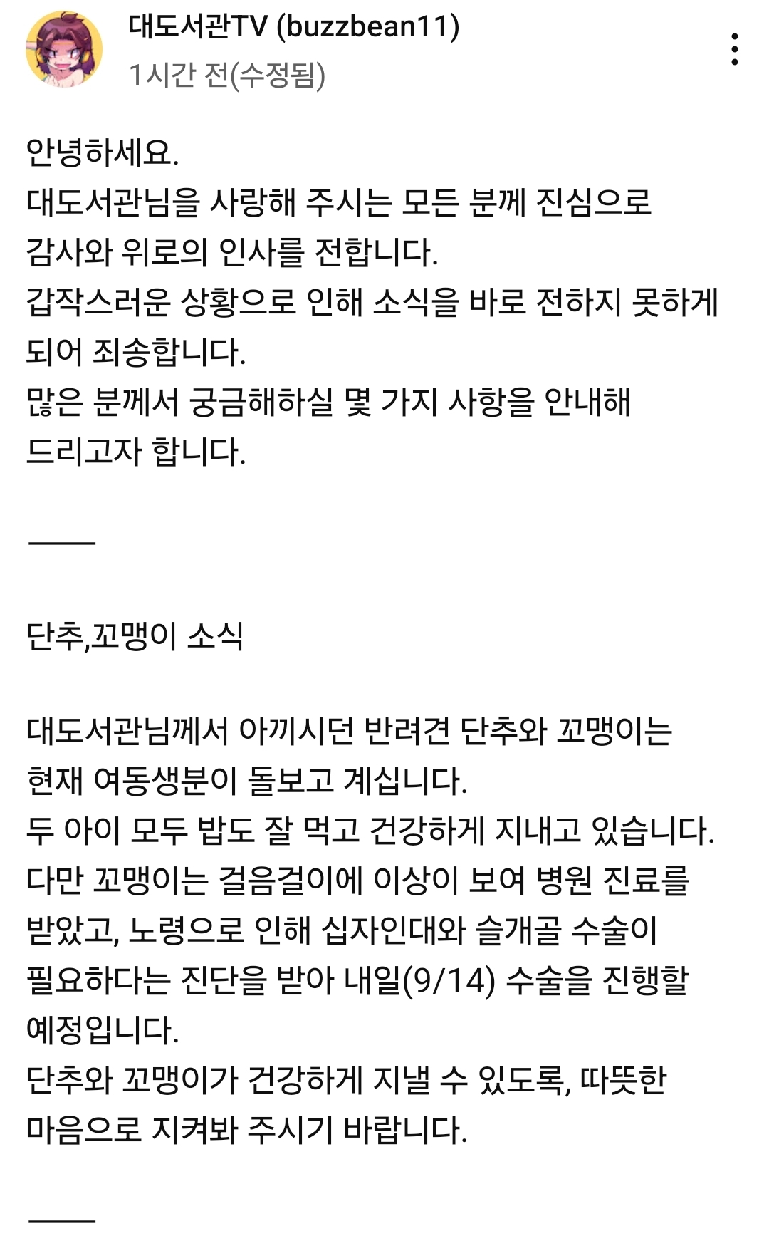 [잡담] 대도서관 채널 공지떴네 | 인스티즈