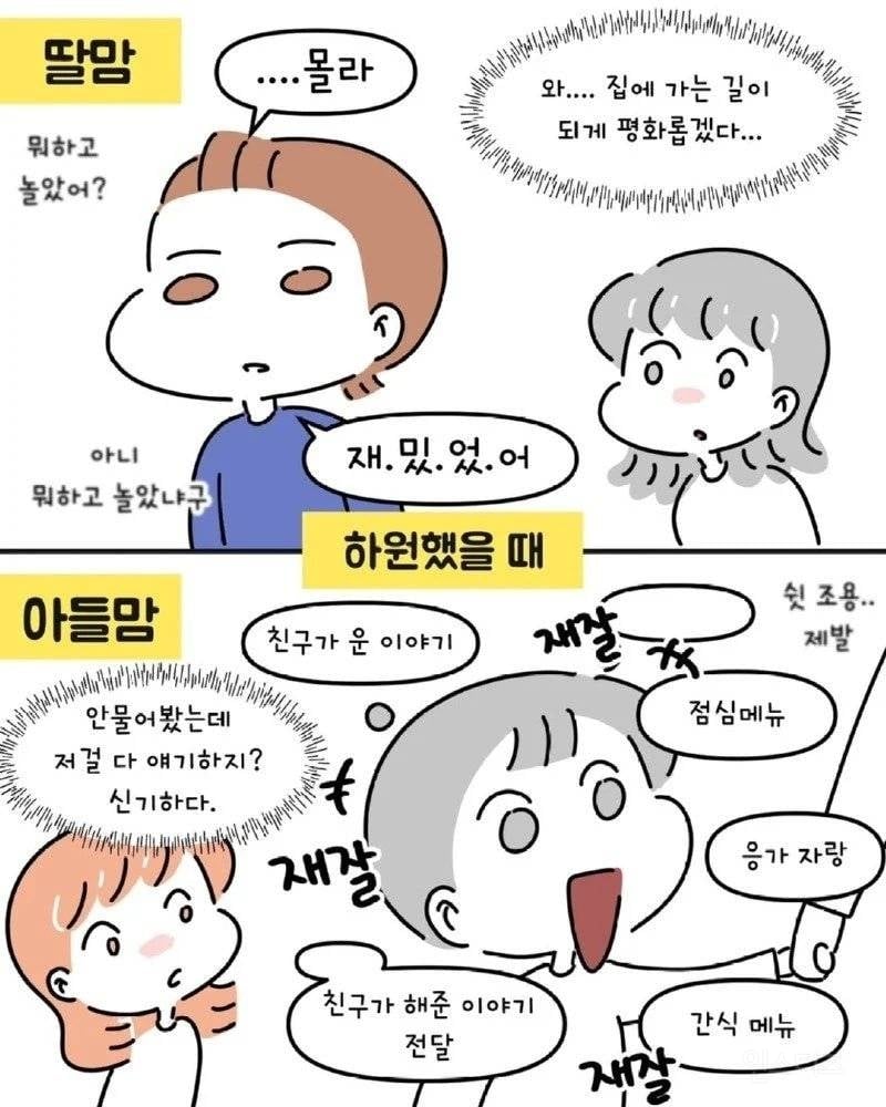 아들맘 VS 딸맘 서로가 놀라는 순간들.Manhwa | 인스티즈