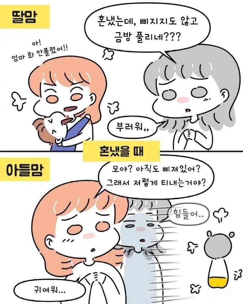 아들맘 VS 딸맘 서로가 놀라는 순간들.Manhwa | 인스티즈