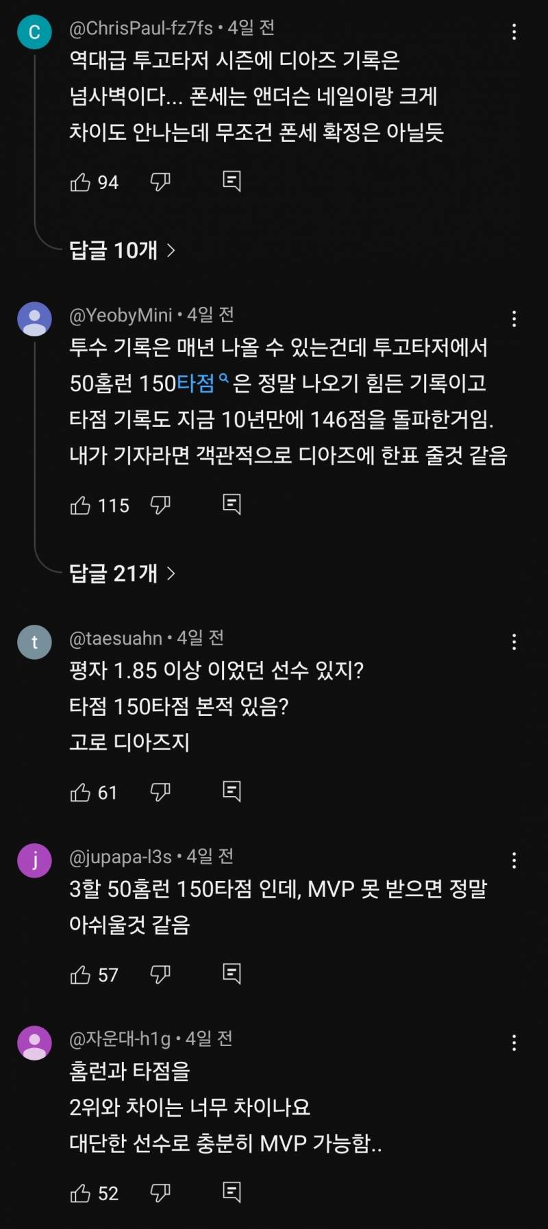[잡담] 폰세 vs 디아즈 mvp 유튜브 여론 의외네 | 인스티즈