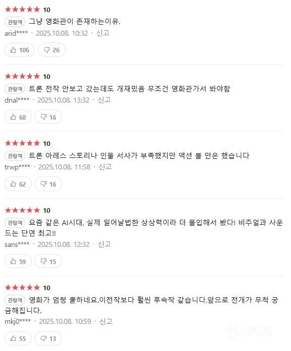 <트론: 아레스> 실관람객 리뷰, 커뮤 후기 | 인스티즈