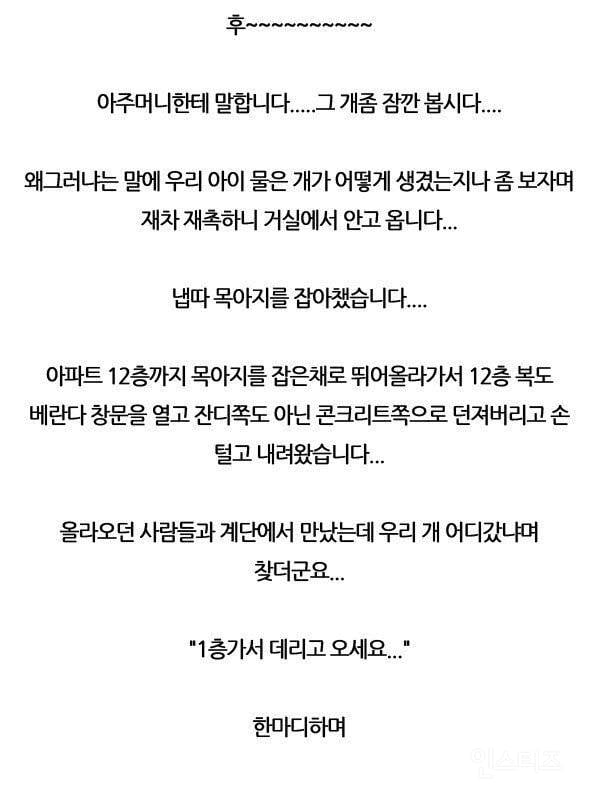 딸 물어버린 개를 12층에서 던진 썰 | 인스티즈