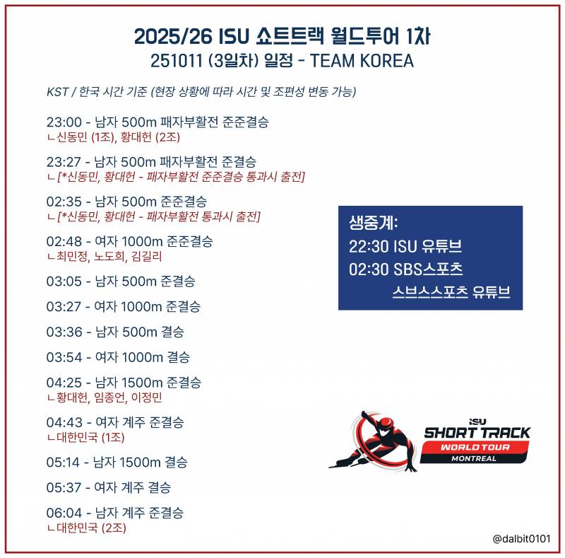 [잡담] ❄️25/26 쇼트트랙 월드투어 1차 3일차 달글⛸️🇰🇷 | 인스티즈