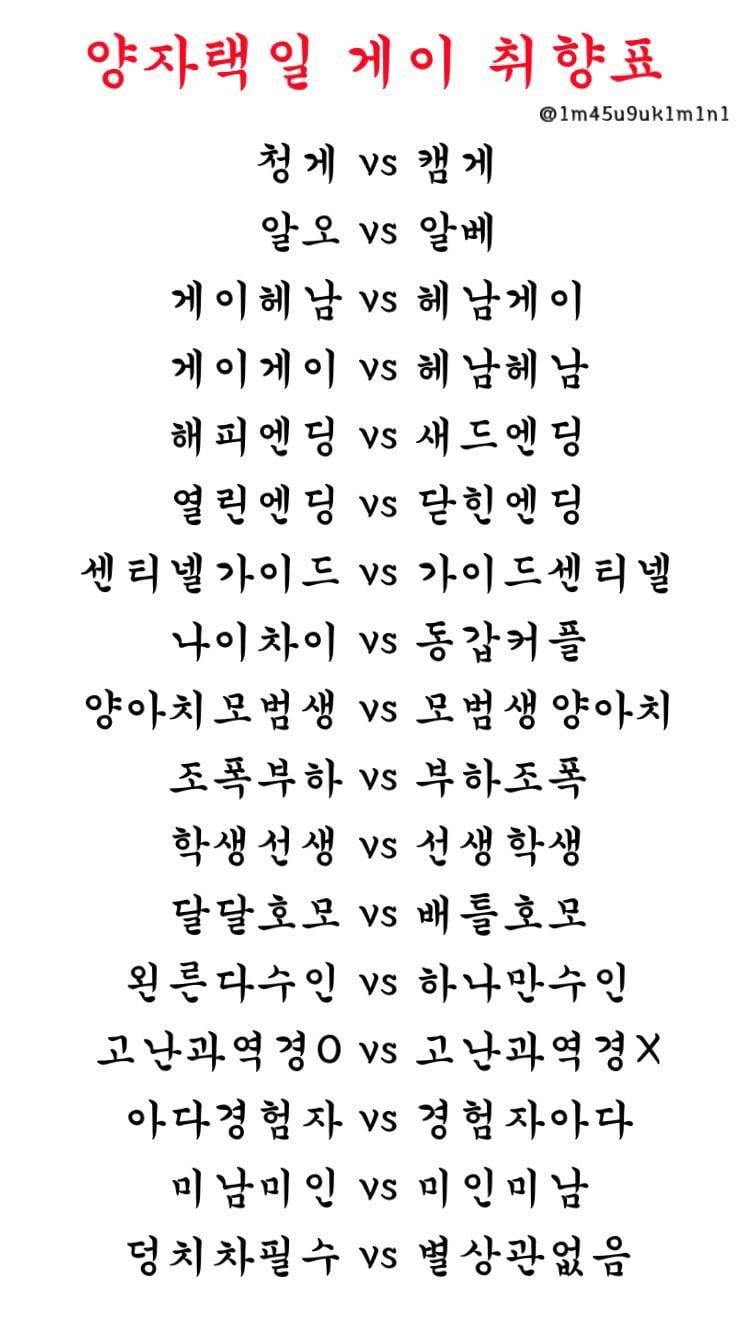 [잡담] 게이취향표 가치 할사람 | 인스티즈