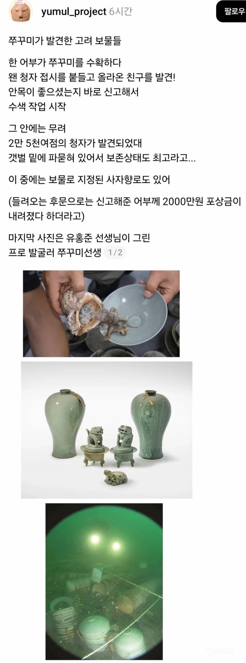 고려청자 찾아준 주꾸미 | 인스티즈