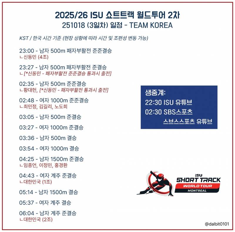 [잡담] ❄️25/26 쇼트트랙 월드투어 2차 3일차 달글⛸️🇰🇷 | 인스티즈