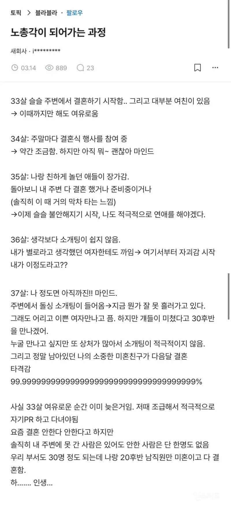 노총각이 되어가는 과정 | 인스티즈