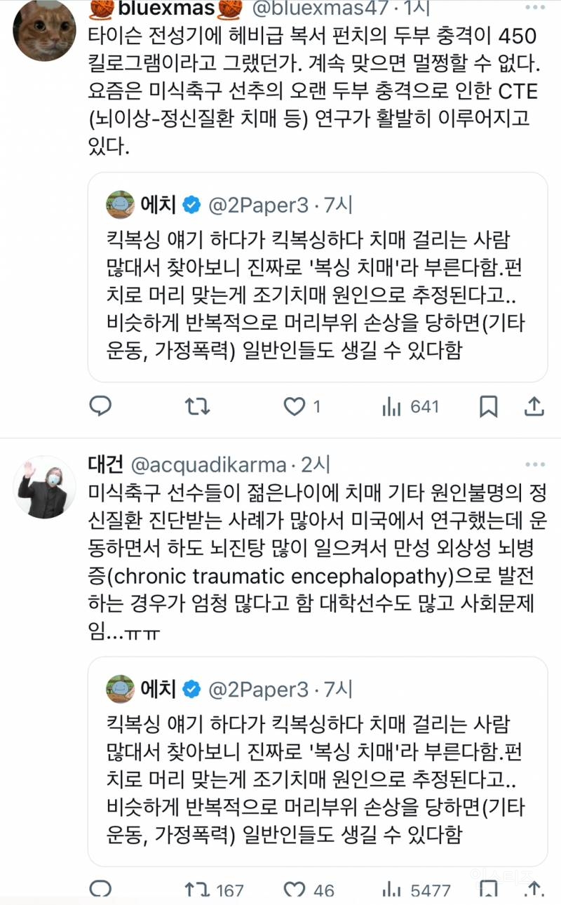 킥복싱하다 치매 걸리는 사람 많대서 찾아보니.twt | 인스티즈