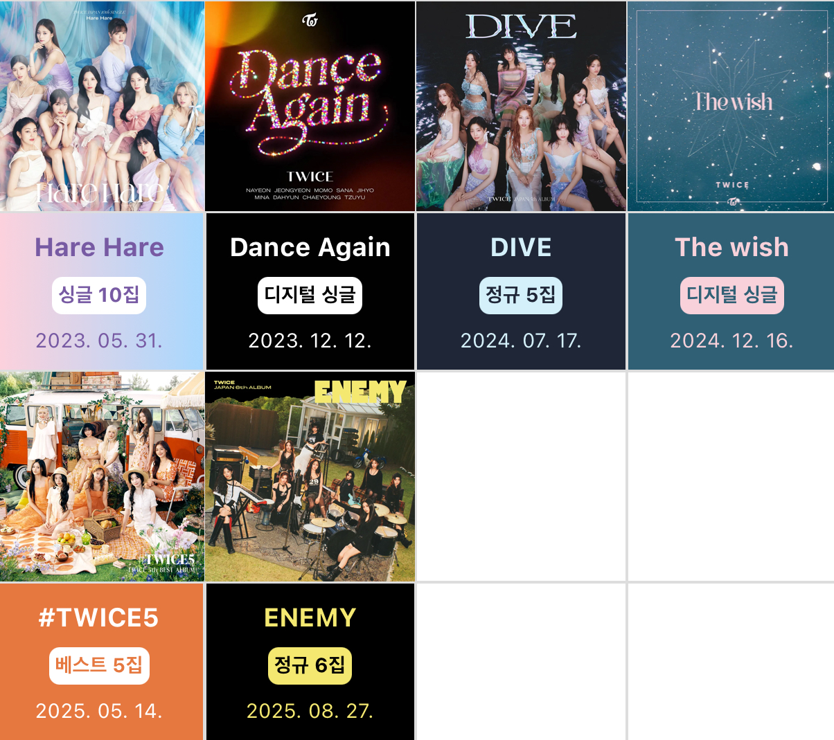 [잡담] 트와이스 10주년 기념 트와이스가 10년간 발매한 앨범 | 인스티즈