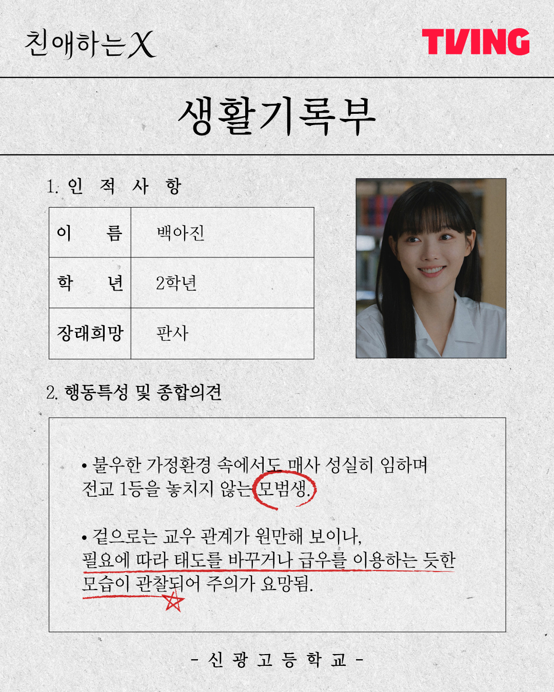 [잡담] 친애하는X) 티빙 인별,짹 캐릭터 생활기록부 엿보기 | 인스티즈