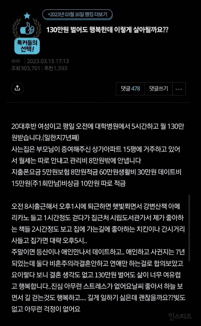 130만원 벌어도 행복한데 이렇게 살아도 될까요? | 인스티즈