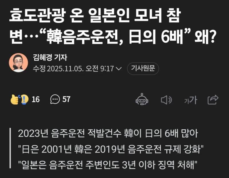 [잡담] 한국 음주운전 일본의 6배.. | 인스티즈