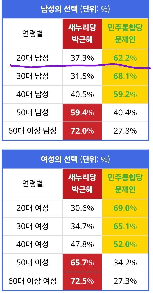 [잡담] 2012년 대선 당시 성별/연령별 개표결과 보니까 저때 20대 남자는 참 정상이었네 | 인스티즈