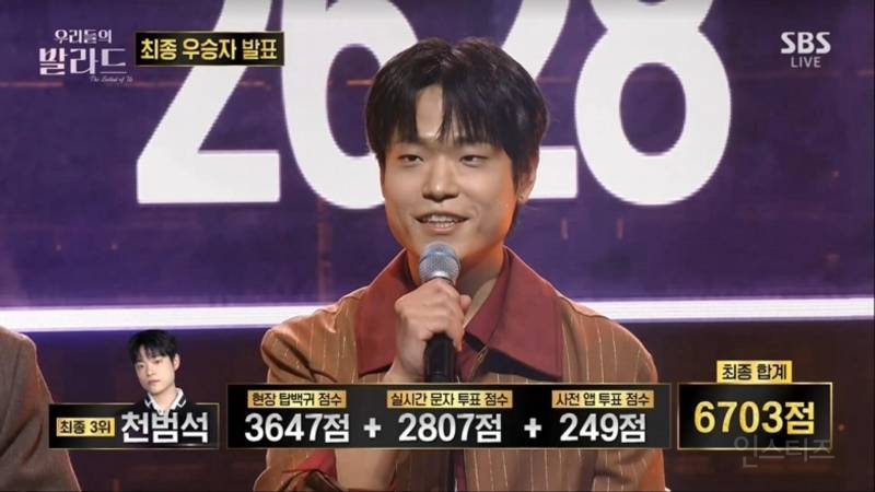 방금 파이널 생방송 끝난 SBS 발라드 오디션 <우리들의 발라드> 최종 순위 | 인스티즈