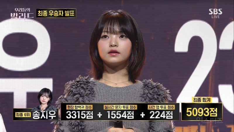 방금 파이널 생방송 끝난 SBS 발라드 오디션 <우리들의 발라드> 최종 순위 | 인스티즈