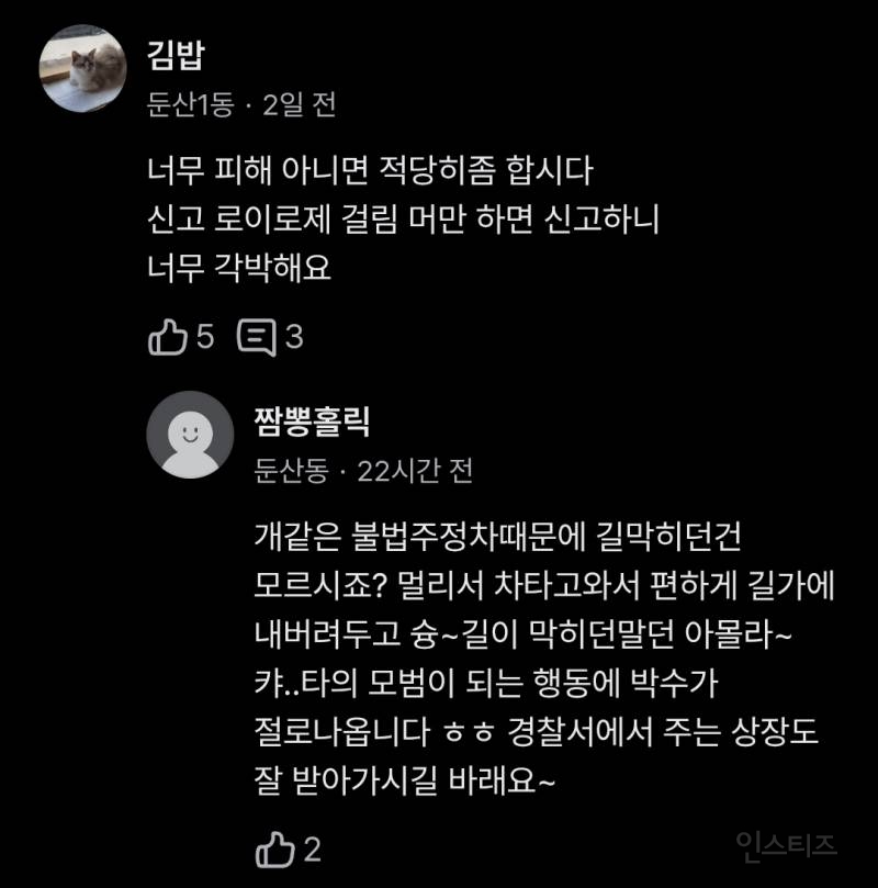 당근마켓에 올라온 대전 불법주차 신고 댓글반응.jpg | 인스티즈