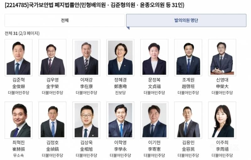국가보안법 폐지안 발의한 의원 목록 | 인스티즈