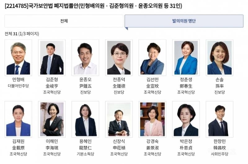 국가보안법 폐지안 발의한 의원 목록 | 인스티즈